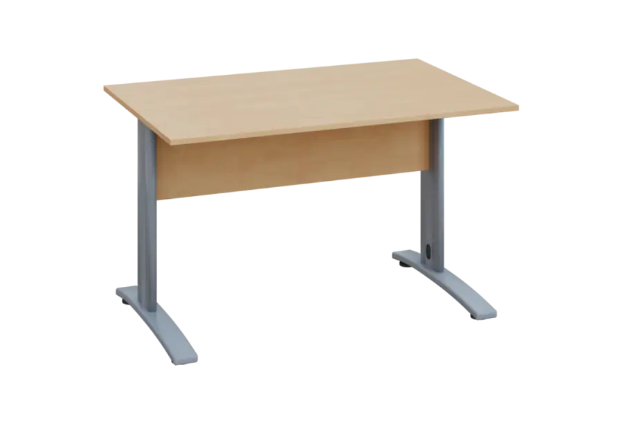 EPK 28 - 12 stůl kancelářský, kovová podnož stříbrná, deska 25 mm, široký 1200 mm, bříza irská